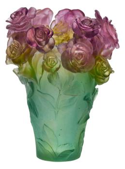 Daum vase vase green pink rose passion Vase green & pink - Daum
